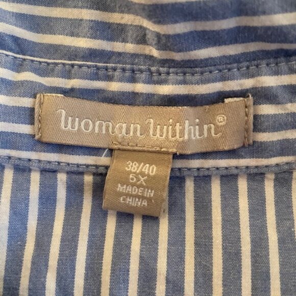 NWOT Women Within Blue & White Striped Long Sleeve Button-Down Shirt 5X - Picture 7 of 10